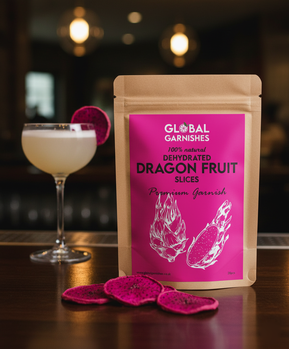 Premium dehydrated purple dragonfruit slices cocktail garnish - 120g pack